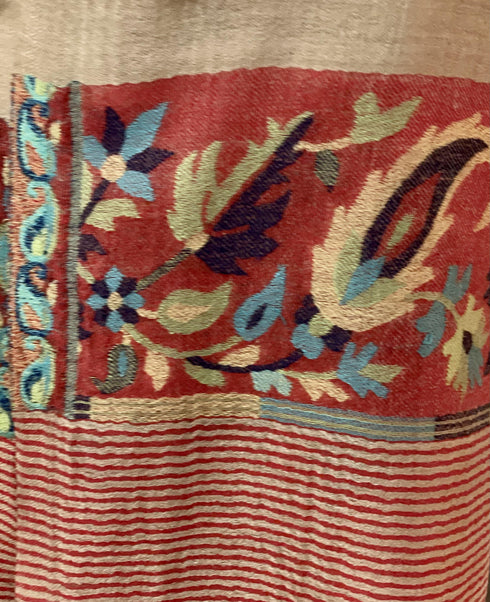 CASHMERE WITH KANI BORDER - BEIGE WITH GRREN WEAVE - makersweave.com